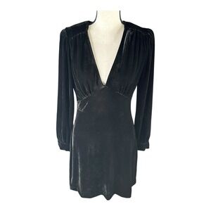 Zara Black Velvet Ruched V Neck Alessa‎ Mini Dress Size M Cocktail Party